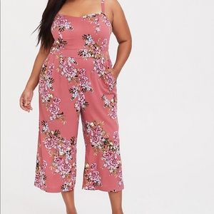 Torrid pink floral cropped jumpsuit (size 2)
